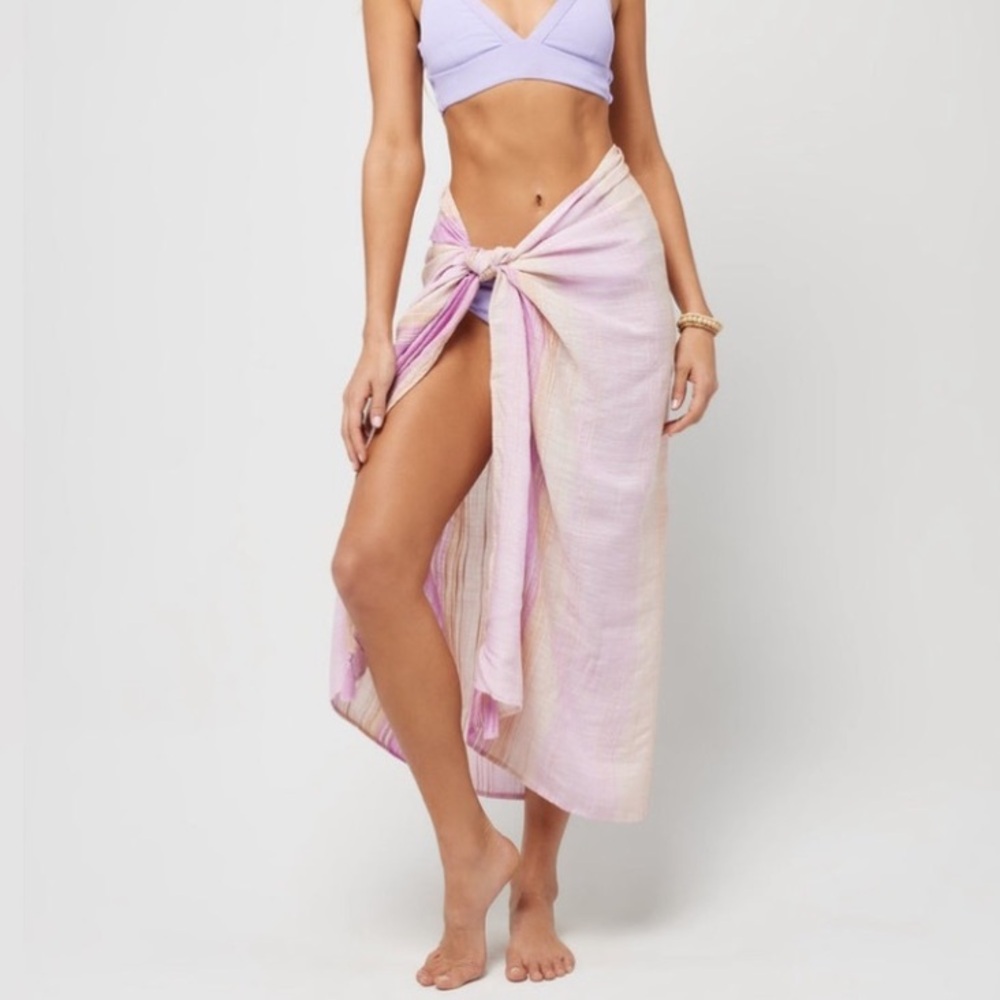 NWT L*Space Leilani Sarong Ravello Stripe Dusk Beach Towel/Coverup Wrap Sarong